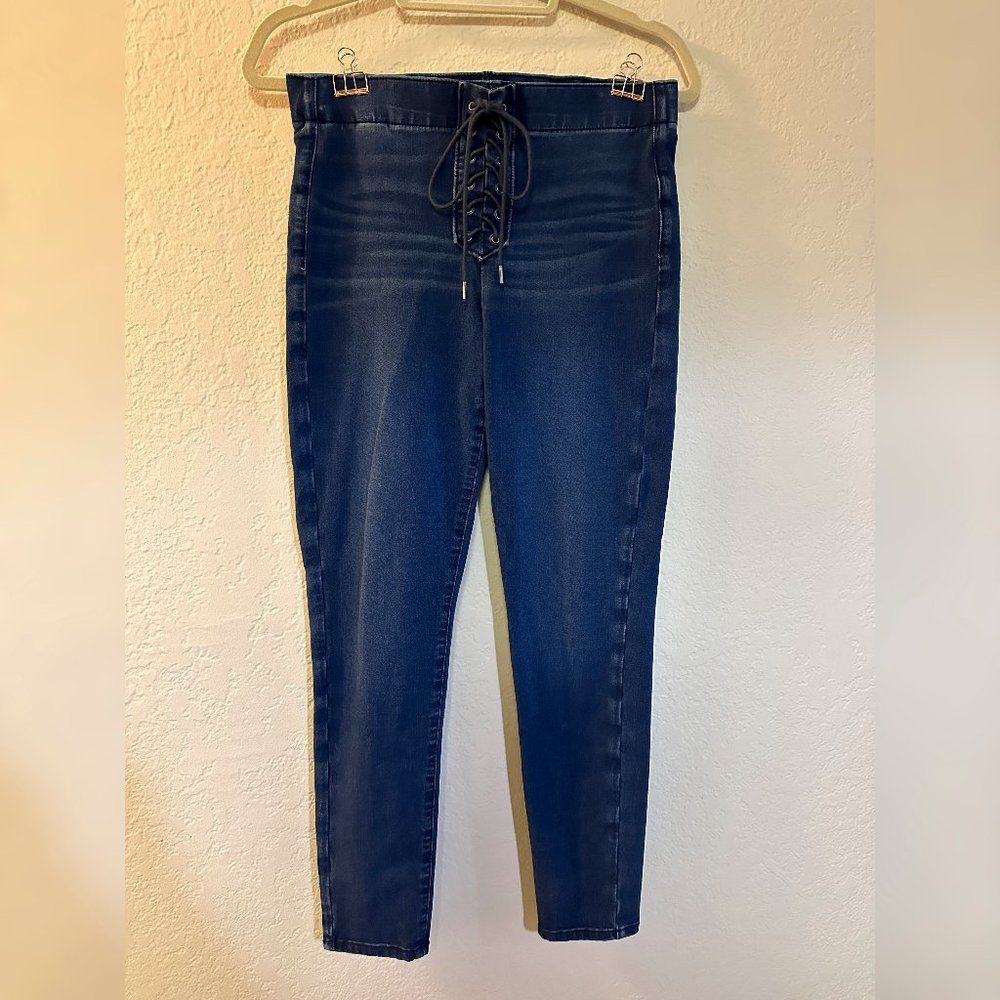 Like New AE Dark Denim Lace Up Jeggings ~ 360 Next Level Stretch - US 8 Regular
